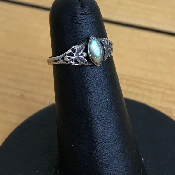 Marquise Abalone Shell Ring Vintage 90s 925 Silver Size 5 - Picture 1 of 10